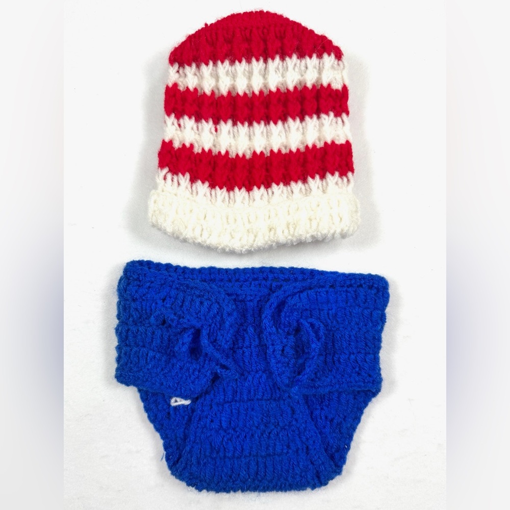 HANDMADE Unisex Baby Fourth of July Matching Beanie and Diaper Cover Size 3-6M
